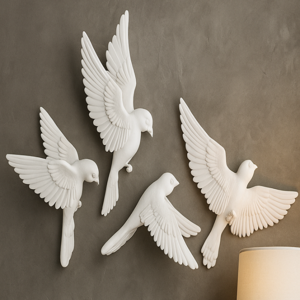 White Birds Wall Sculpture – Minimalist Home Décor Accent