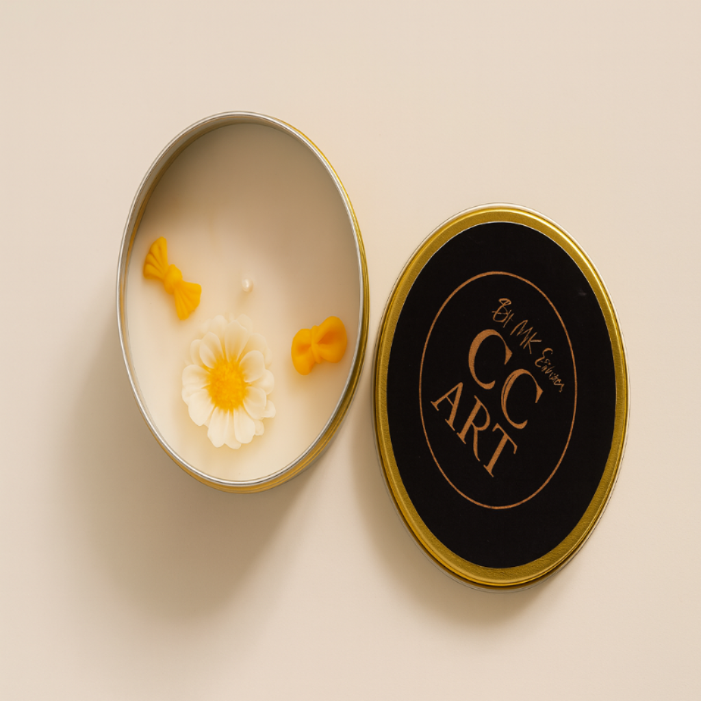 Floral Tin Candle – Rose & Leaf Accent Soy Candle