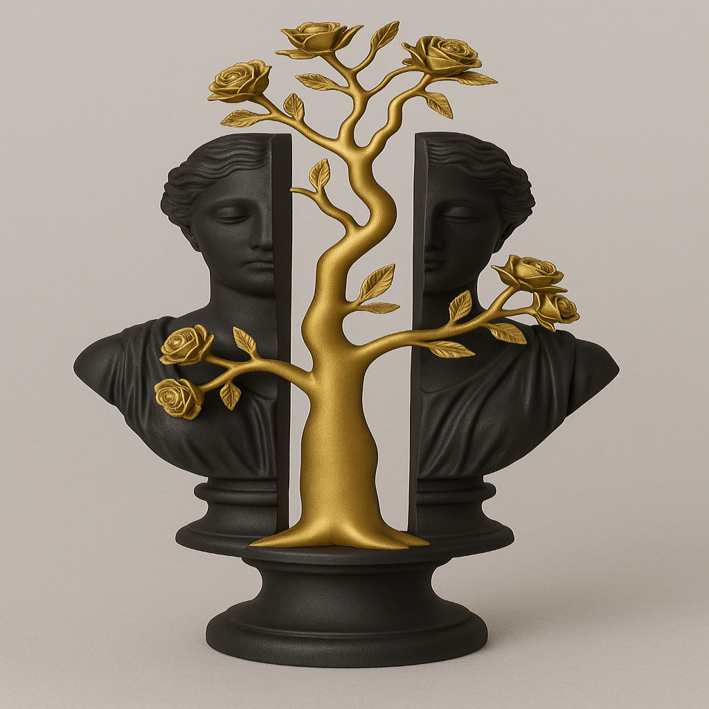 Blooming Duality Sculpture – Poetic Striking Art