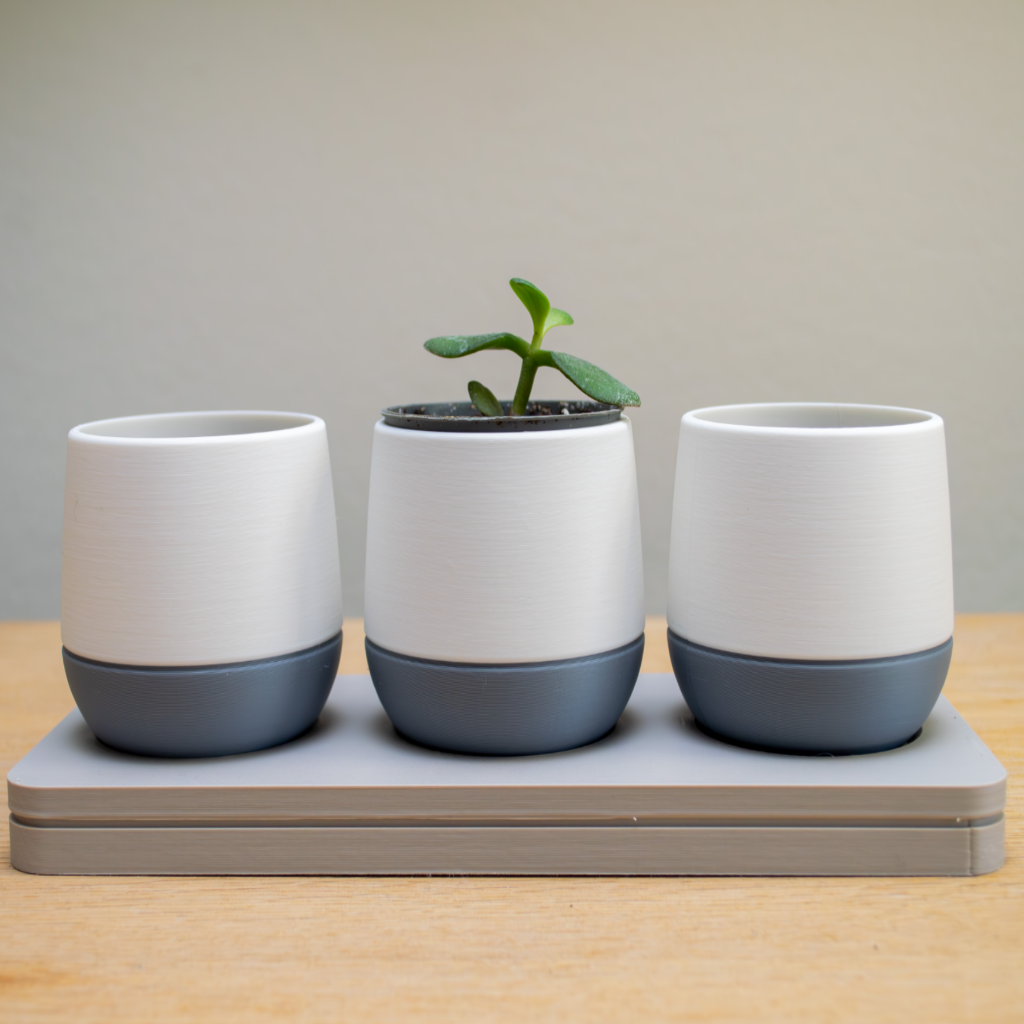 Modern Minimalist Triple Planter Set with Tray – Dual-Tone Design