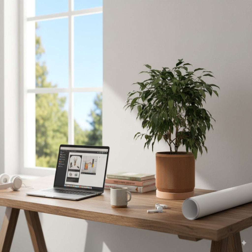 Modern Ribbed Planter with Tray – Dual Color