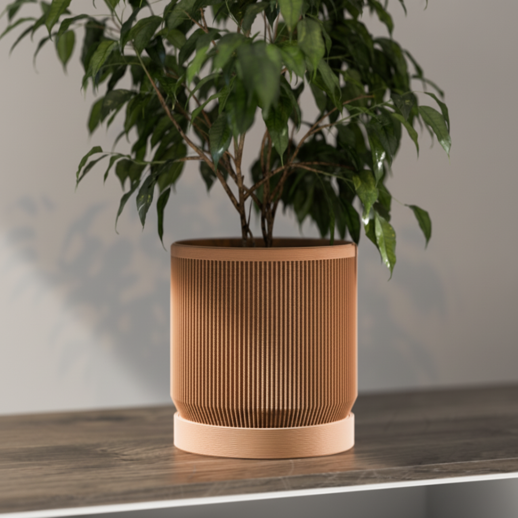 Modern Ribbed Planter with Tray – Dual Color