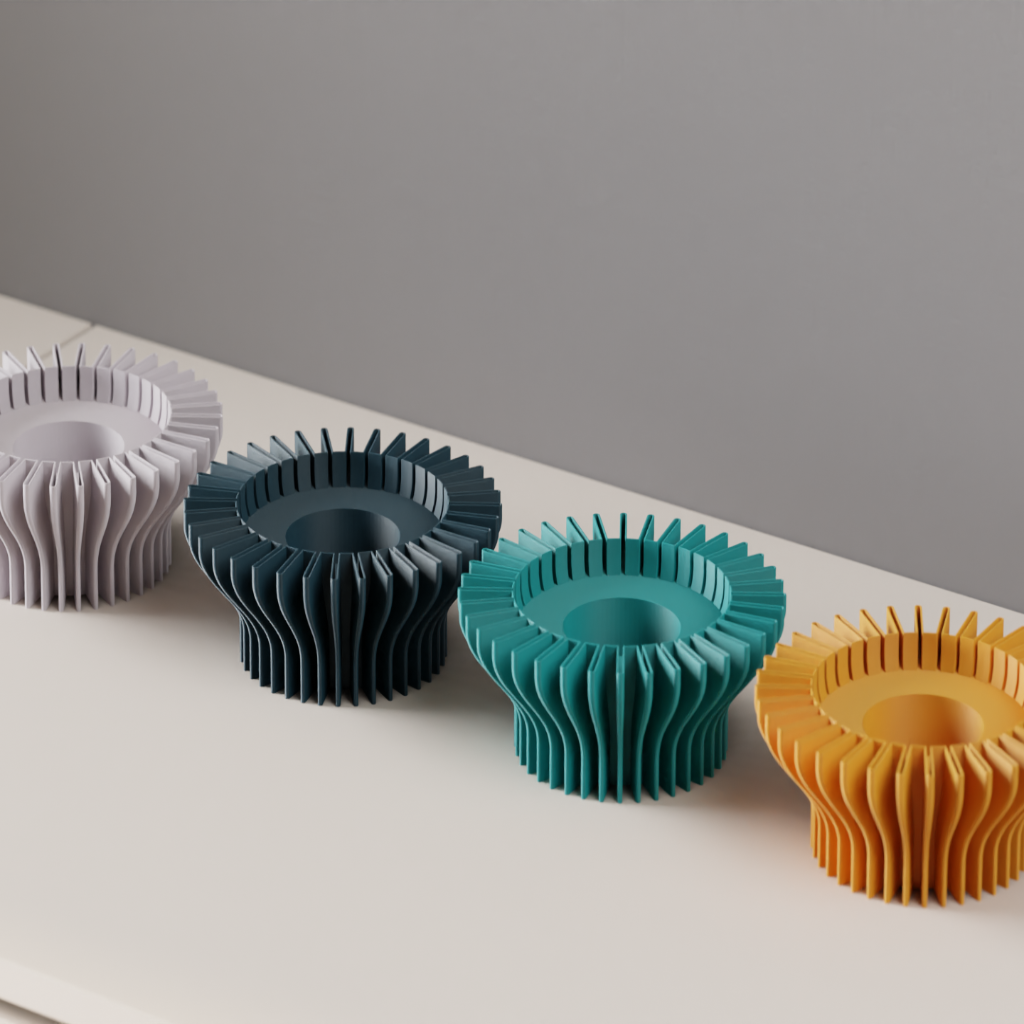 LED Candle Holder. Modern Finned Tealight Lamp (Pack of 2 or 4)