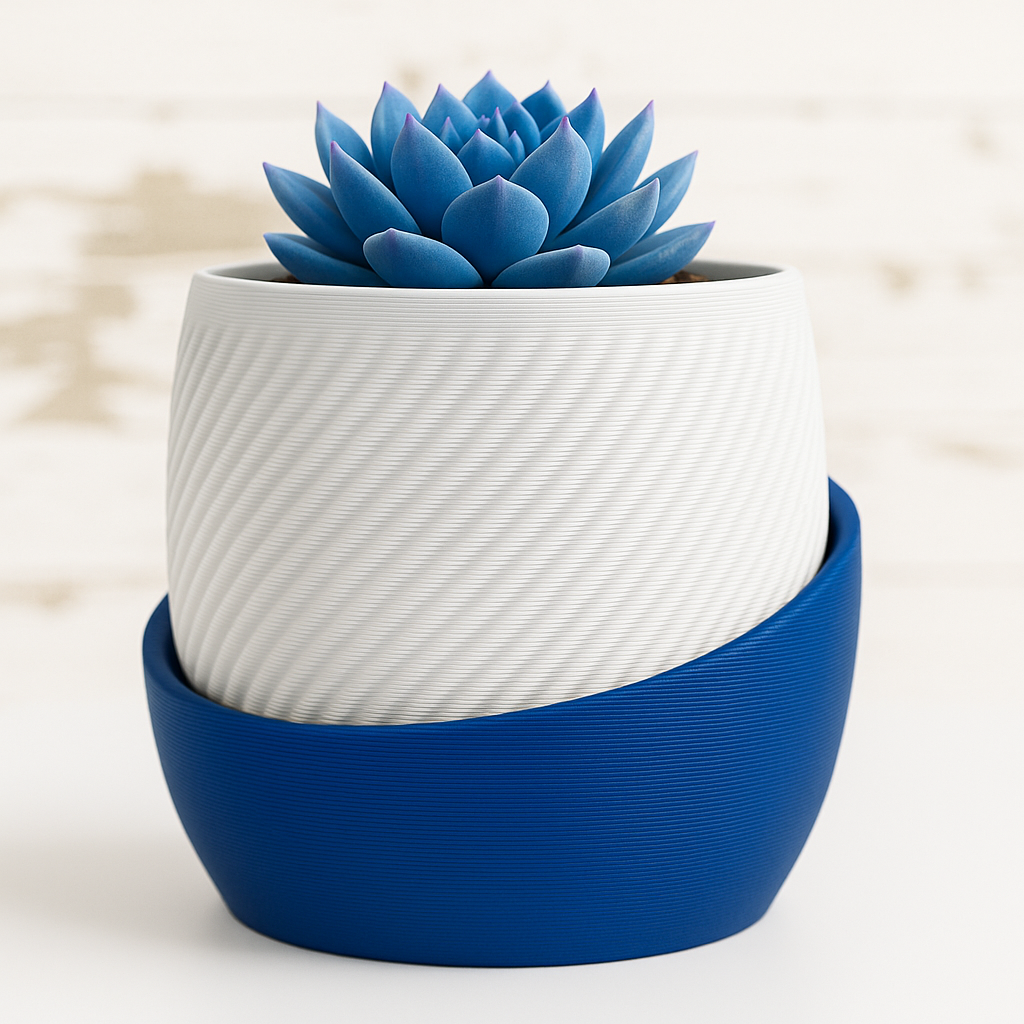 Modern Minimalist Spiral Planter with Matching Tray – Dual Tone Design