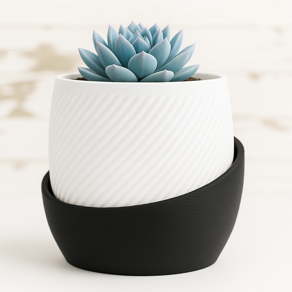Modern Minimalist Spiral Planter with Matching Tray – Dual Tone Design