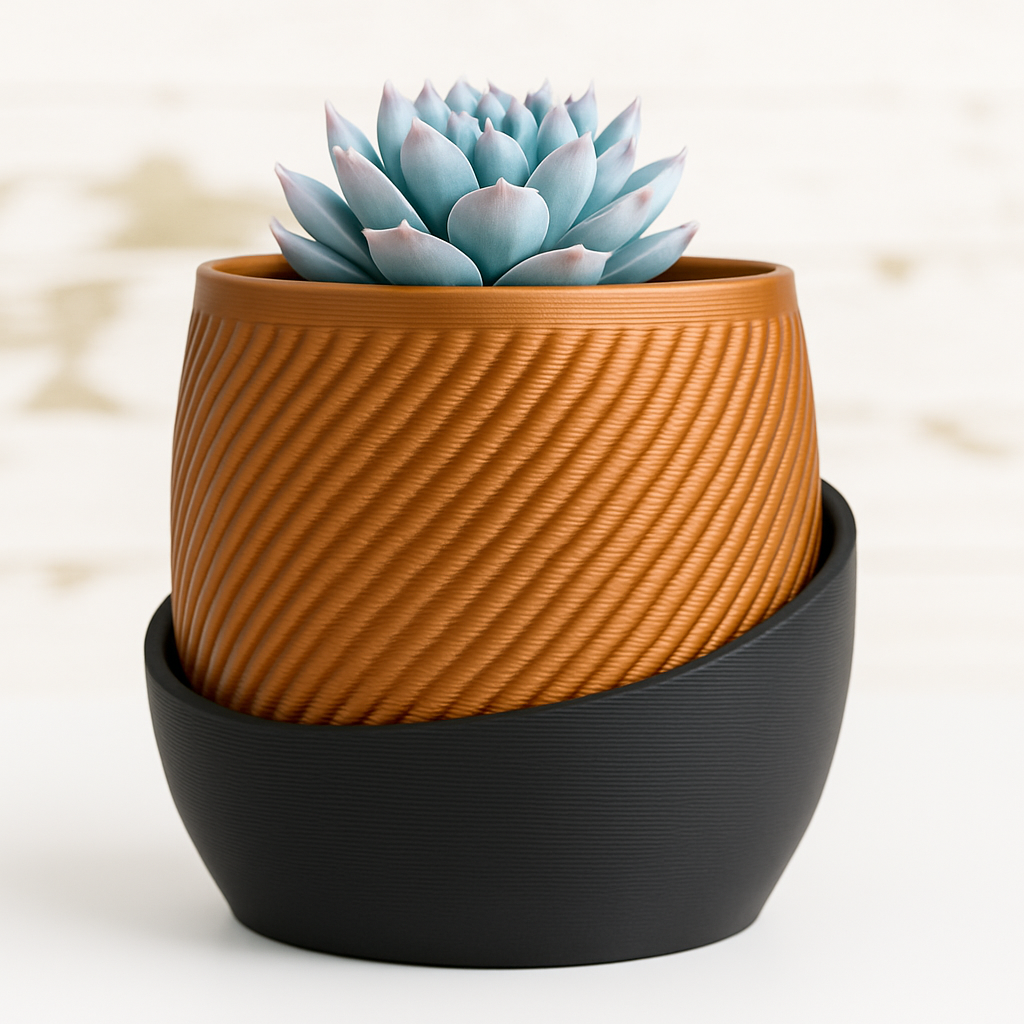 Modern Minimalist Spiral Planter with Matching Tray – Dual Tone Design