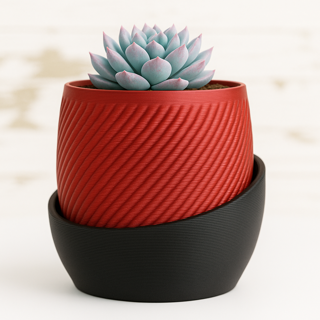 Modern Minimalist Spiral Planter with Matching Tray – Dual Tone Design