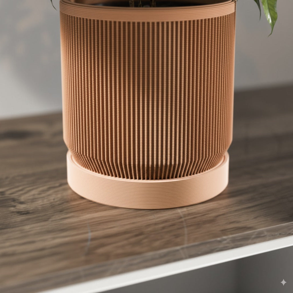 Modern Ribbed Planter with Tray – Dual Color
