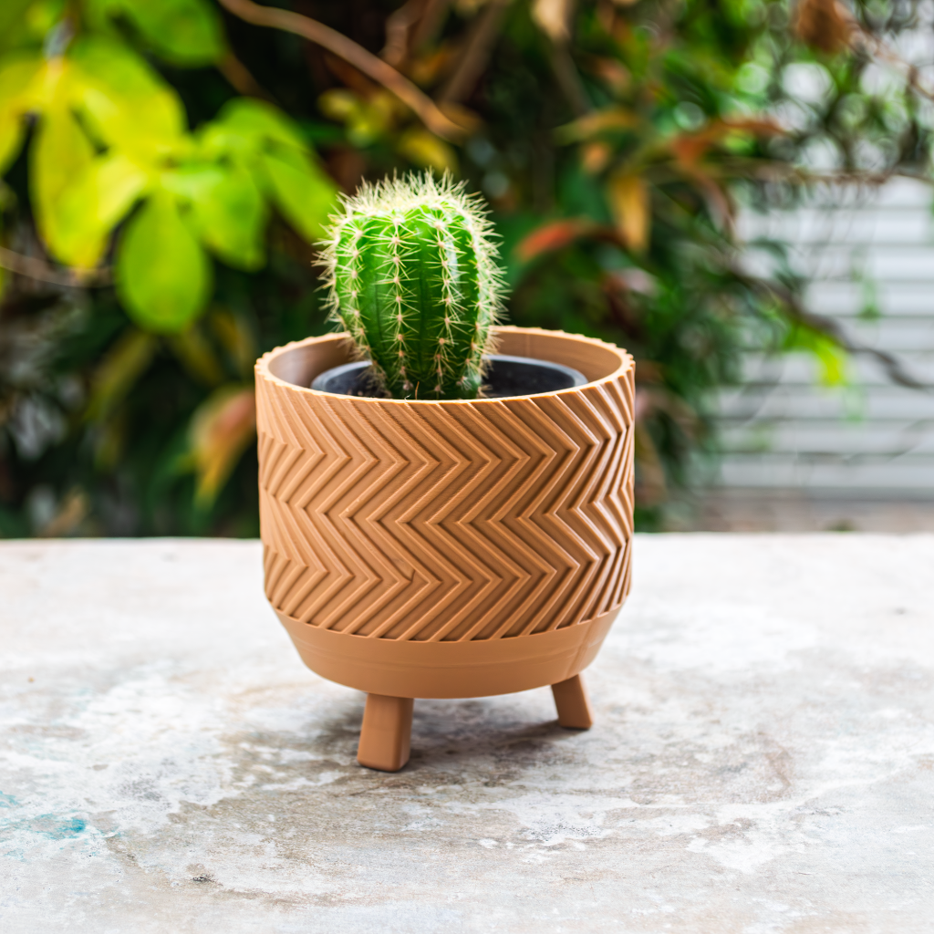 Modern Chevron Textured Planter with Tripod Stand