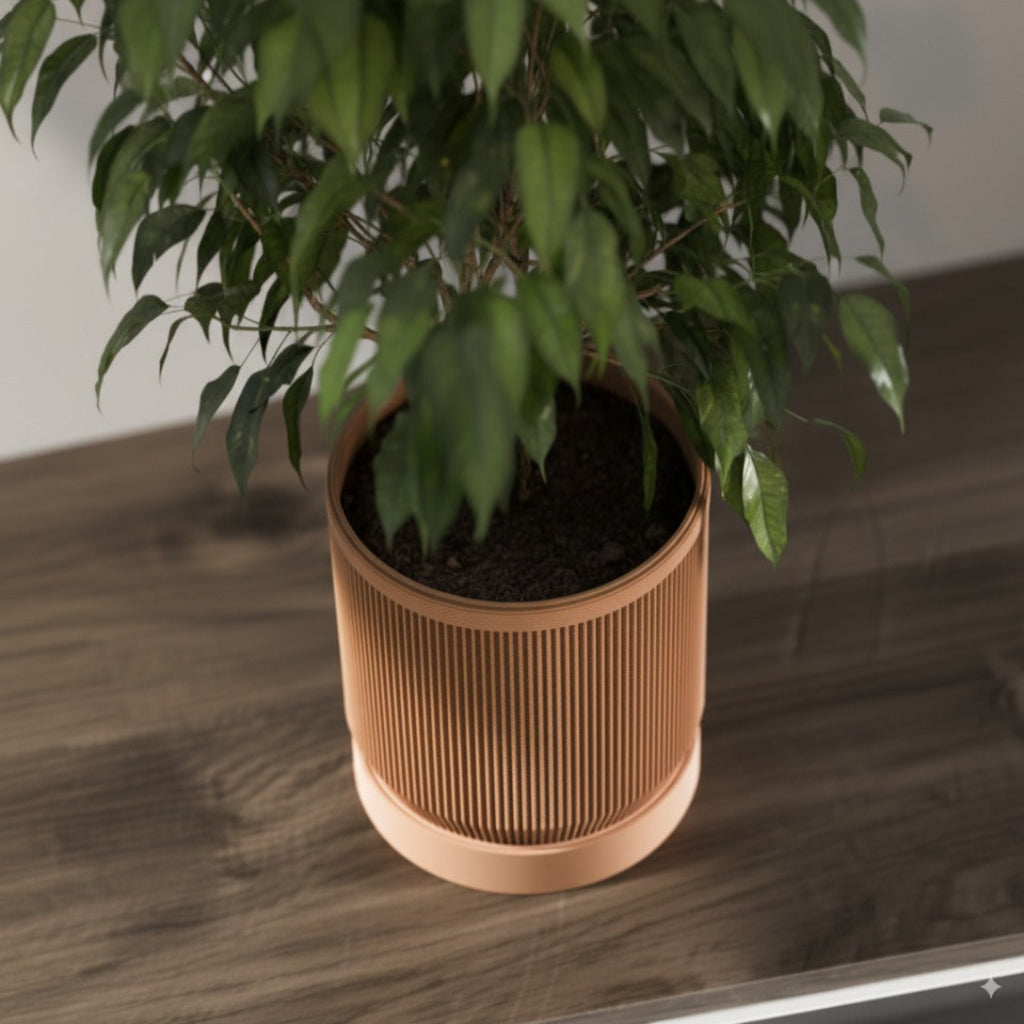 Modern Ribbed Planter with Tray – Dual Color