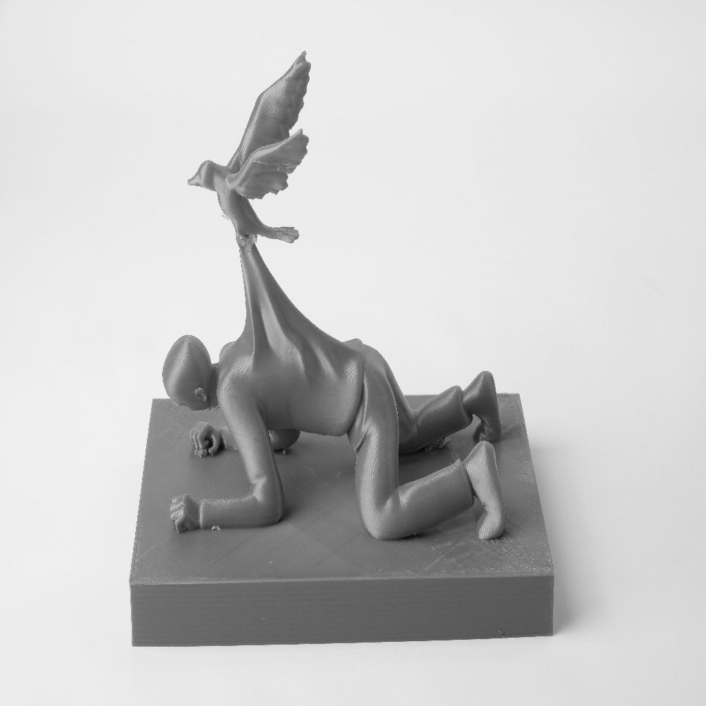 Bird Lifting a Crawling Human – Metaphorical Abstract Sculpture