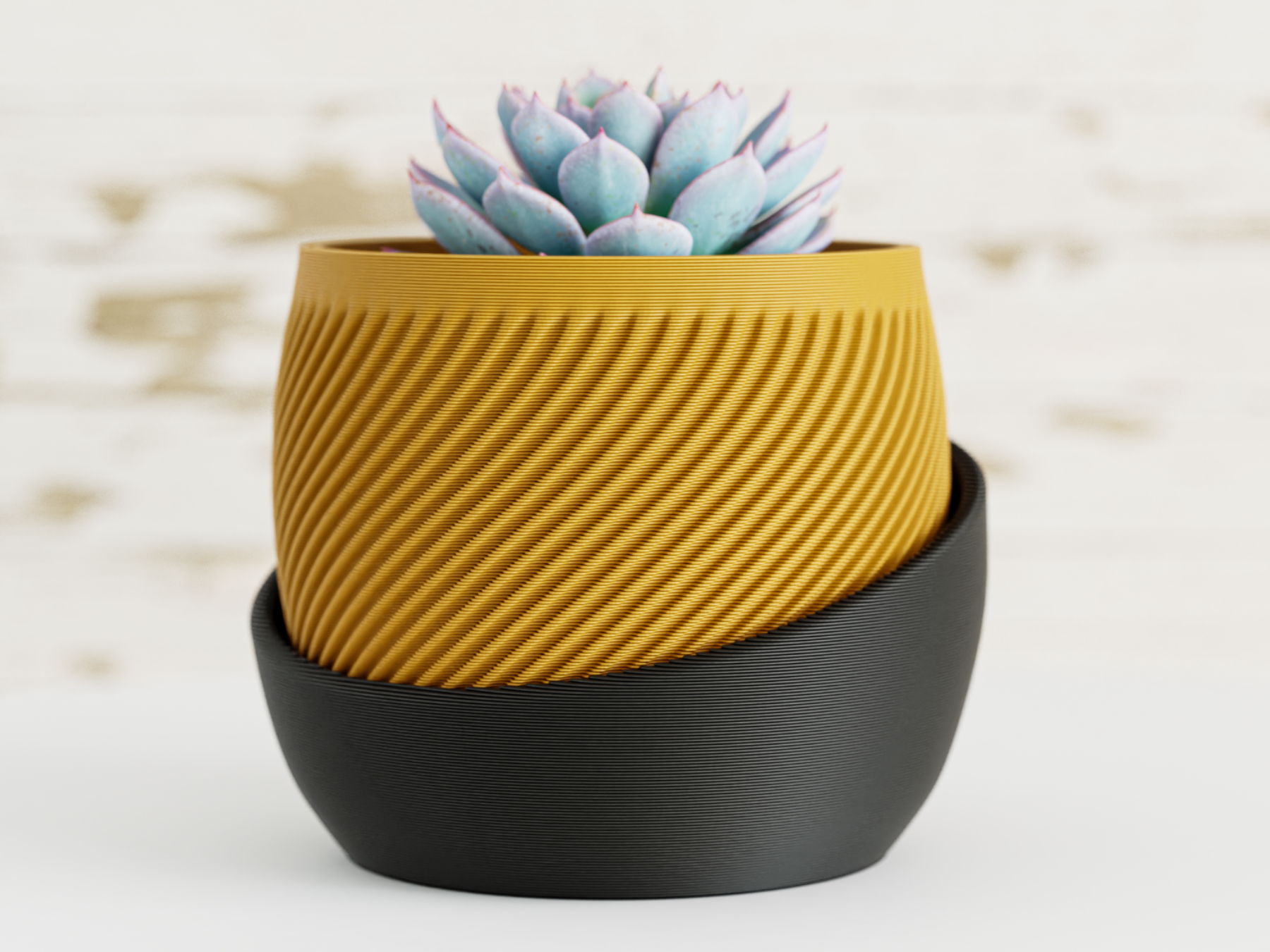 Modern Minimalist Spiral Planter with Matching Tray – Dual Tone Design